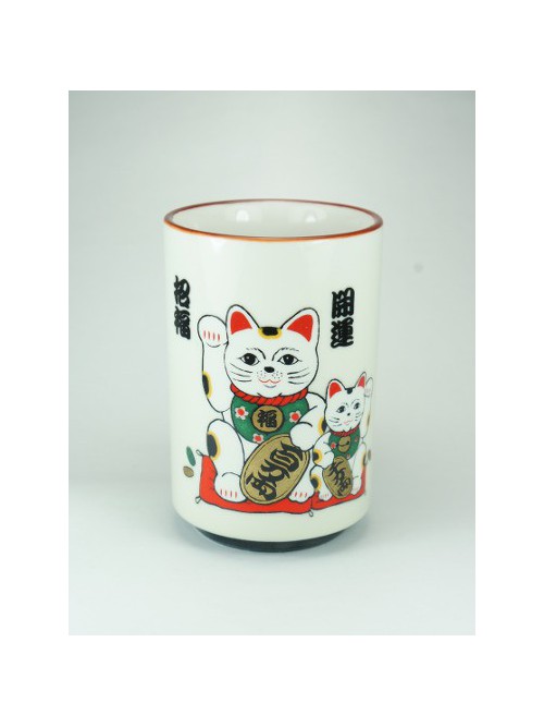 Chat manekineko porte-bonheur japonais en céramique - SHIROI NEKO