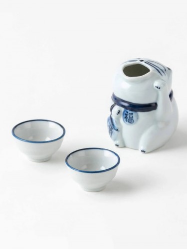 Service à saké Maneki Neko en porcelaine